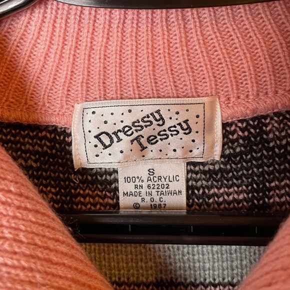 Vintage 80’s Pink Gray Black Art Deco Dressy Tessy Sweater w Shoulder Pads Sz S - Picture 5 of 7